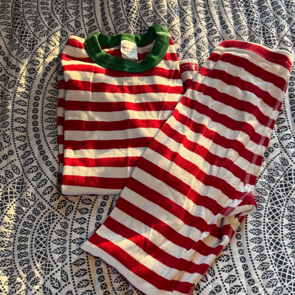 Hanna Andersson Red and White Striped Pajama Set with Green Collar